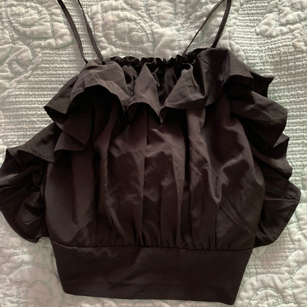 Ruffled black crop top